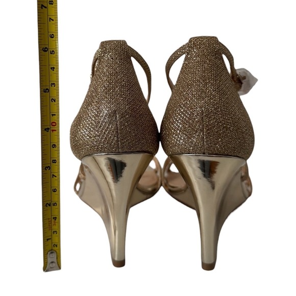 Jewel Badgley Mischka Hunt Wedge Sandals Ankle Strap 8.5 Metallic Gold Glitter - Picture 10 of 11